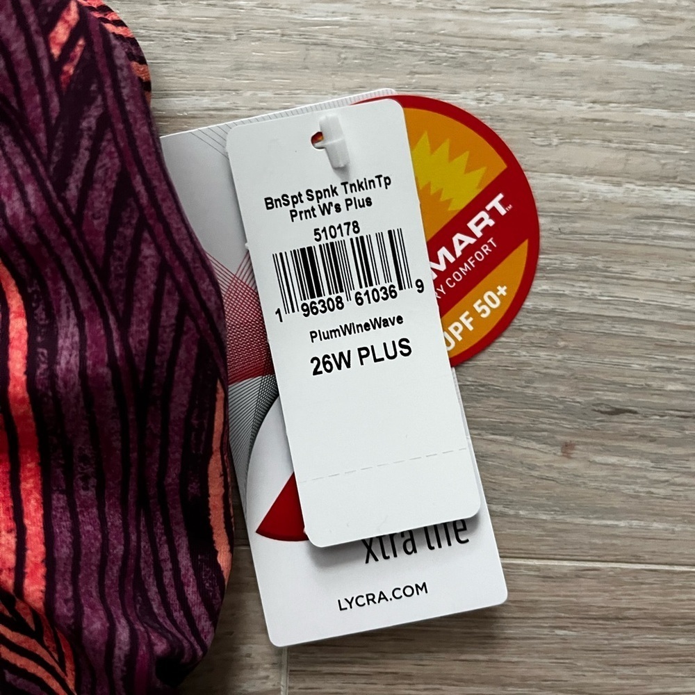 NWT L.L. Bean Women's Swimwear, Scoopneck Tankini Top Plum Wine Wave 26W Plus - Picture 2 of 6